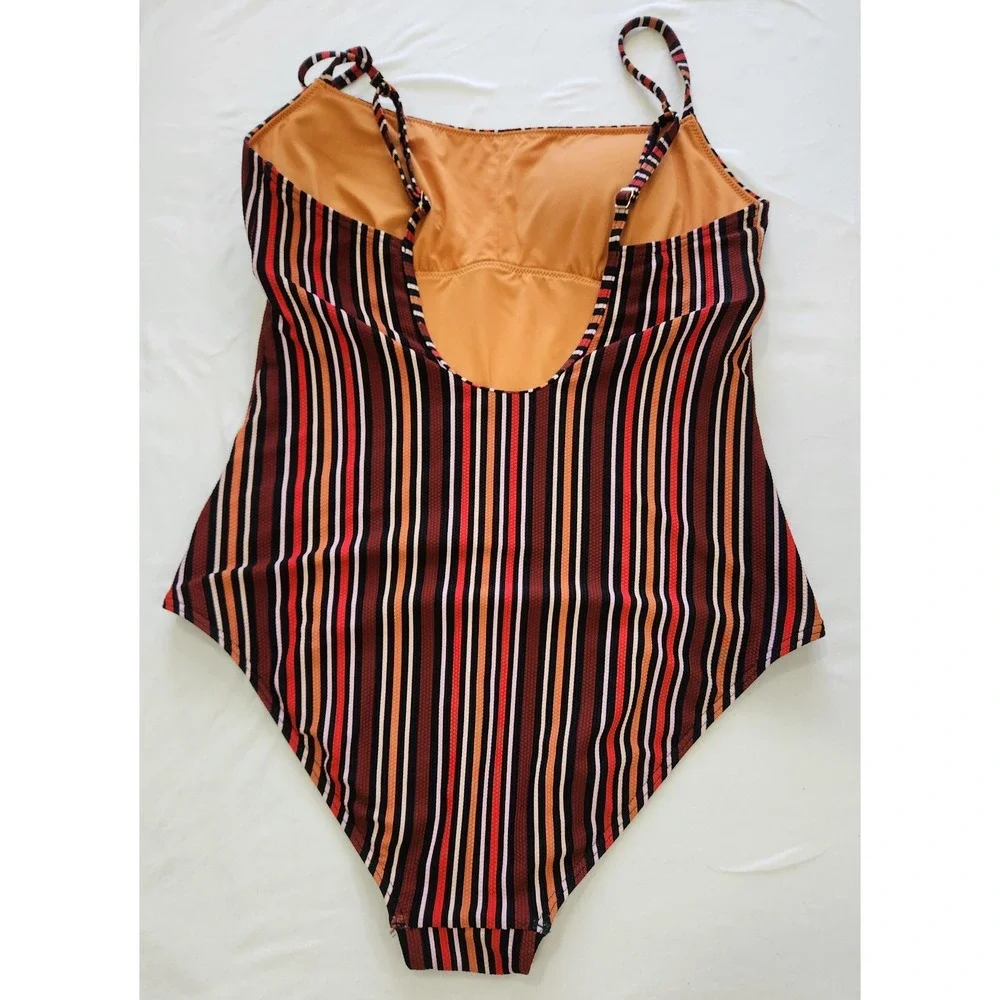 Jets Australia Women Multi Color Striped One Piece Swimsuit Orange Red Size 10